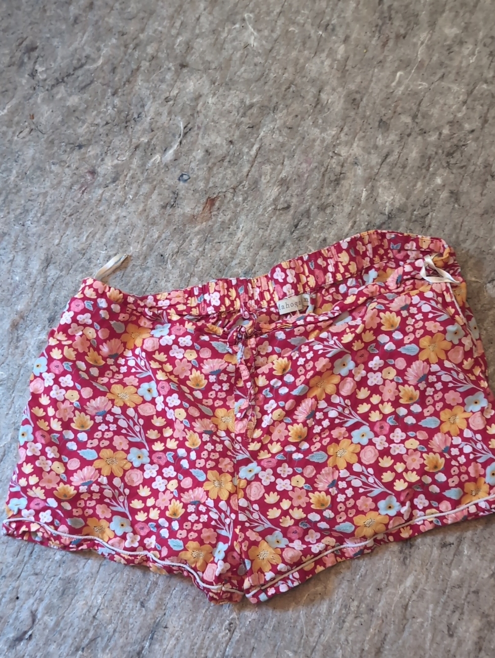 Women's 100% Cotton Mahogany Floral Pink Drawstring Boxer Shorts W Pockets XL